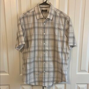 Alfani Gray and Light Orange Plaid Casual Shirt
